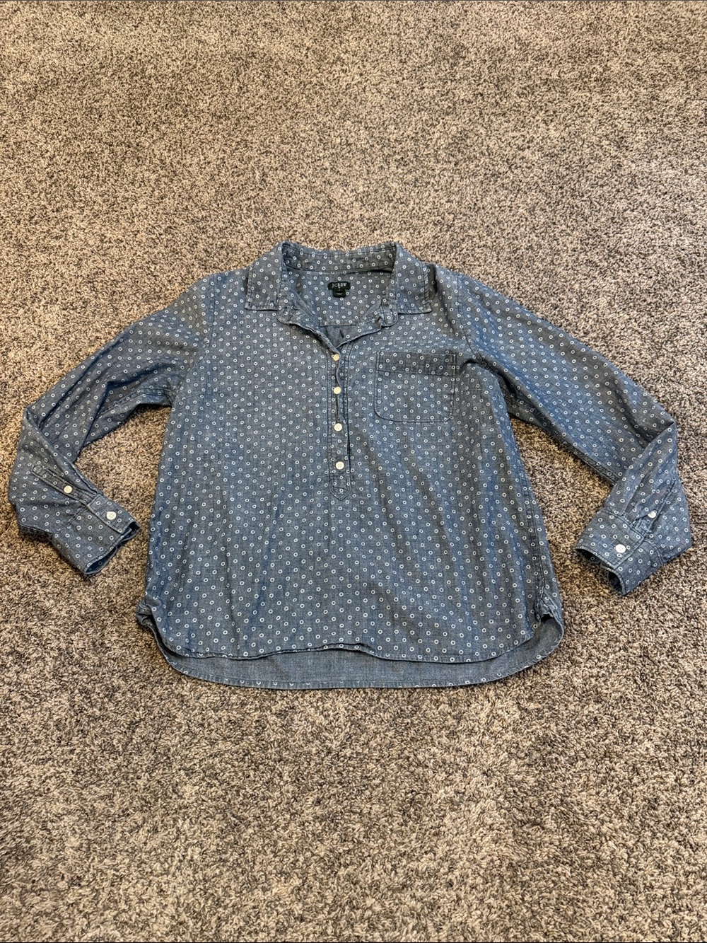 J. Crew Chambray Blue Dot Button-Down Shirt Size Large